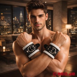 Manette in pelle Distinct™, imbottite, nere/bianche, di MEO®