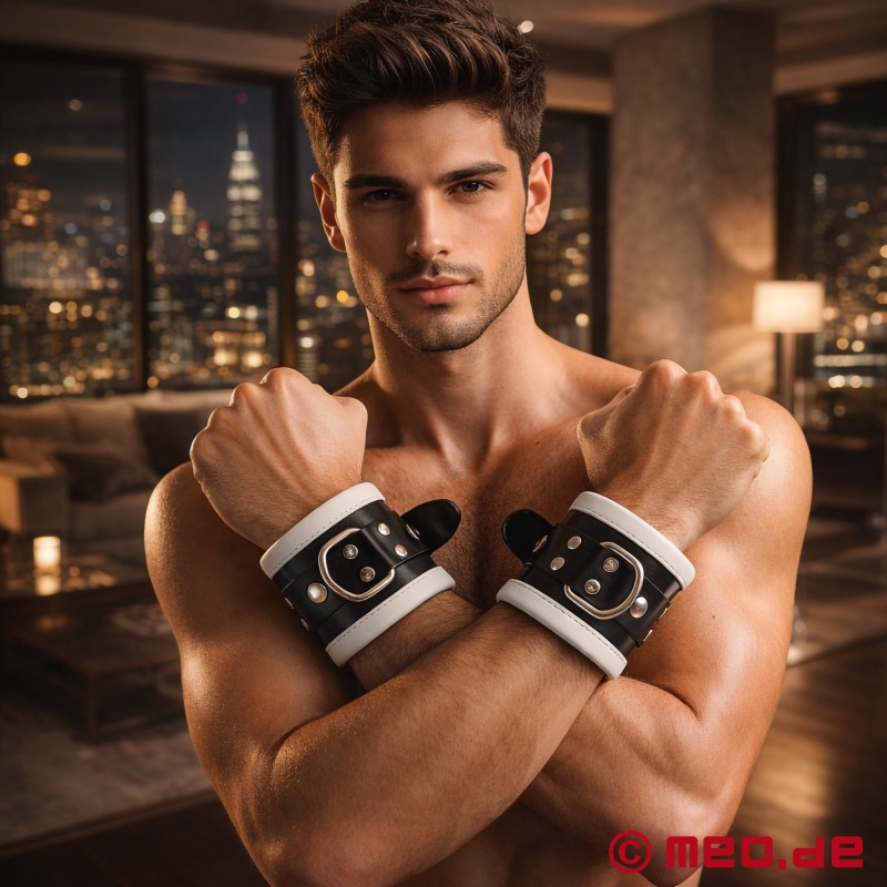 Manette in pelle Distinct™, imbottite, nere/bianche, di MEO® - 1