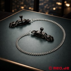 乳首クランプ ブラックタイガー - スチールチェーン付 調節可能 BDSM 乳首クランプ (ビー・ディー・エム・エム)