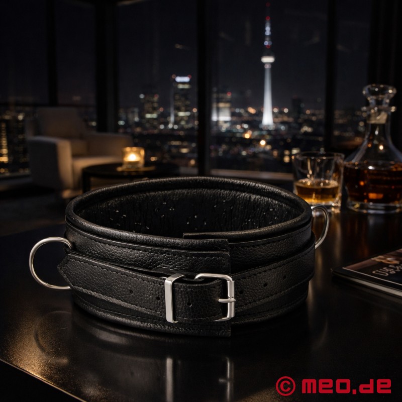 Collar BDSM de cuero con pinchos y anillas en D - 2