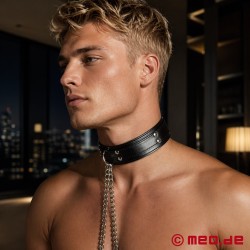 BDSM halsband met tepelklemmen - veganistisch leer - Thumbnail