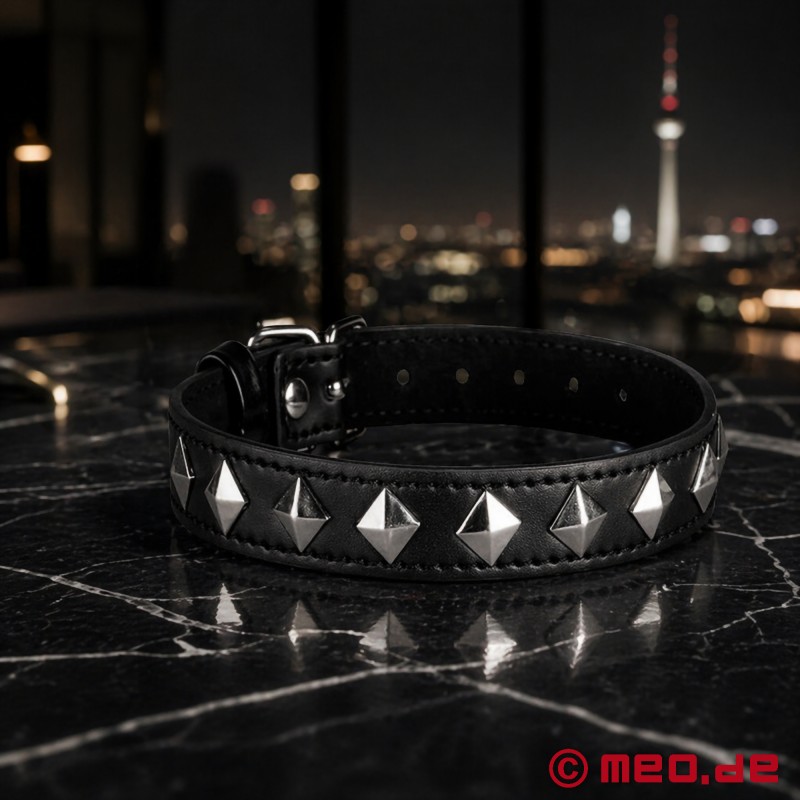 Collar BDSM de cuero con tachuelas - negro/plata - 2