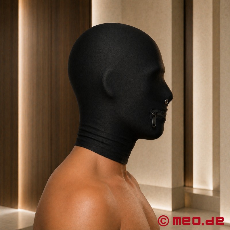 Black Fetish Hood by MEO® - Spandex Mask with Nose Holes and Zippered Mouth Opening - 2