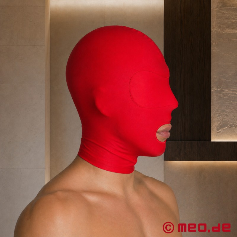 Máscara de fetiche vermelha - máscara de spandex com abertura para a boca - 2