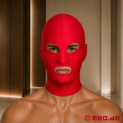 Czerwona maska BDSM wykonana ze spandexu - maska bondage z otworem na oczy i usta - Thumbnail