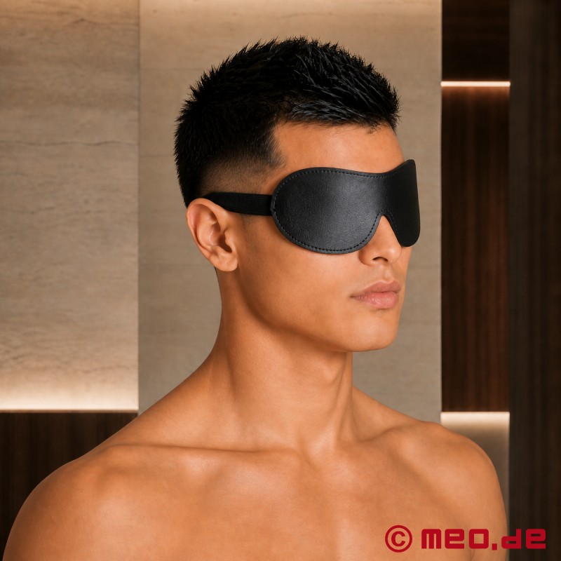 BDSM kalfslederen blinddoek - met flexibele hoofdband - 2