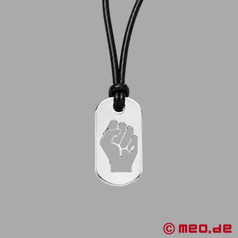 MEO® Kink Fetish Tag™ FIST - Δερμάτινο κολάρο με μενταγιόν από ανοξείδωτο χάλυβα - 4