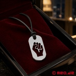MEO® Kink Fetish Tag™ FIST - кожаный ошейник с подвеской из нержавеющей стали - Thumbnail