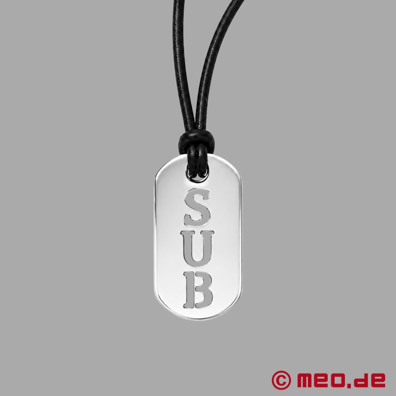 MEO® Kink Fetish Tag Sub - Coleira em pele com pendente em aço inoxidável - 4