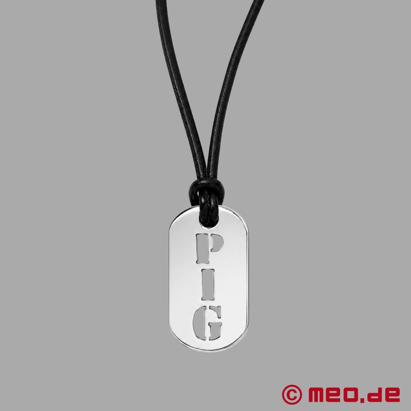 MEO® Kink Fetish Tag PIG - кожаный ошейник с подвеской из нержавеющей стали - 4