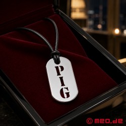 MEO® Kink Fetish Tag™ PIG - Кожен нашийник с висулка от неръждаема стомана - Thumbnail