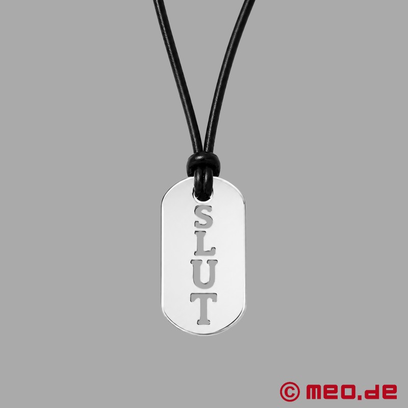 MEO® Kink Fetish Tag™ SLUT - Δερμάτινο κολάρο με μενταγιόν από ανοξείδωτο ατσάλι - 4