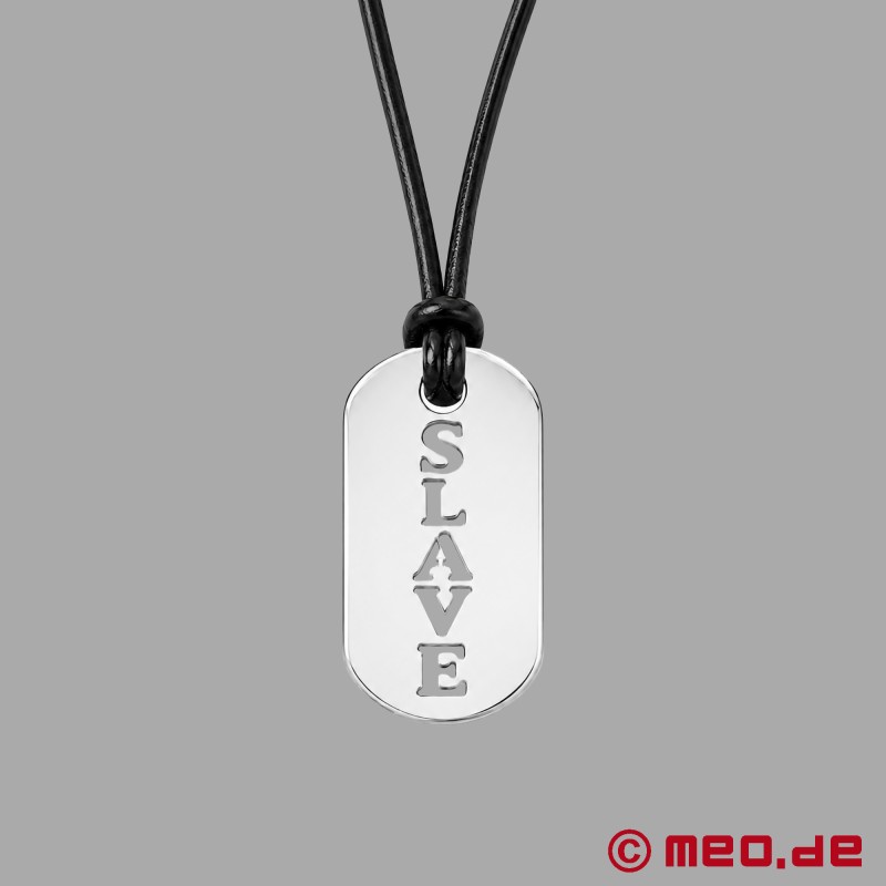 MEO® Kink Fetish Tag SLAVE - Coleira de couro com pingente de aço inoxidável - 4