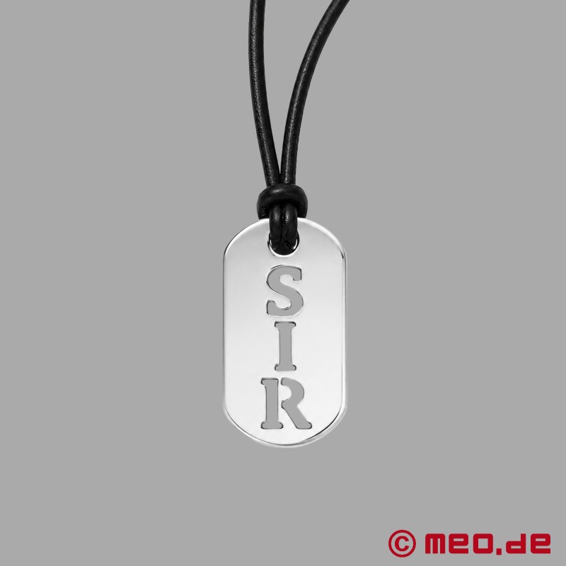 MEO® Kink Fetish Tag SIR - Läderhalsband med hänge i rostfritt stål - 4